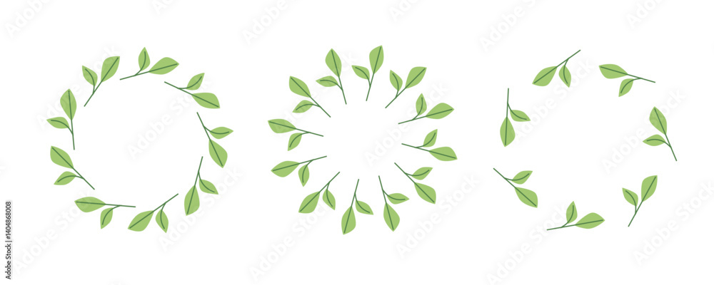 Simple tropical leaves circle frame. Bright illustration for card, invitation card for wedding, birthday and other holiday Simple tropical leaves circle frame. Bright illustration for card, invitation card for wedding, birthday and other holiday