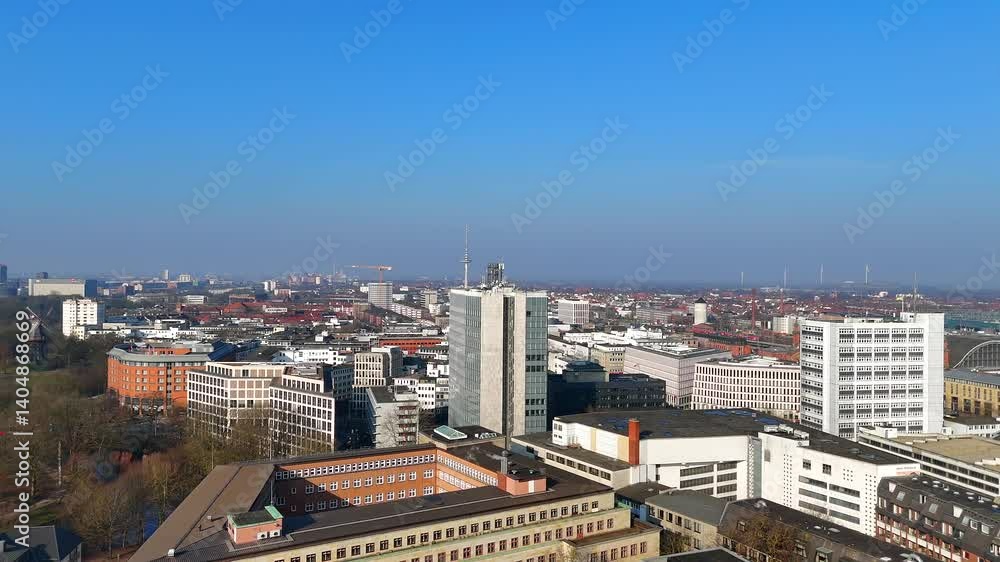 Low Altitude Overview of Bremen with Cathedral Spires Low Altitude Overview of Bremen with Cathedral Spires