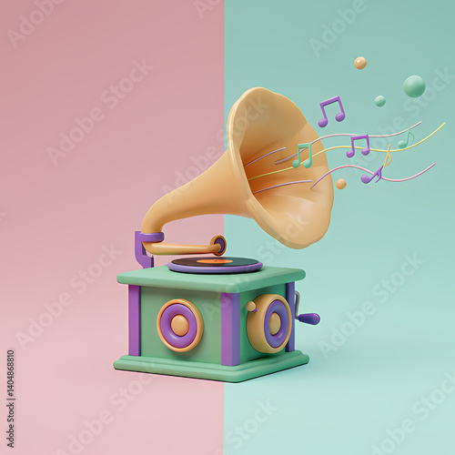 3d render cartoon Phonograph