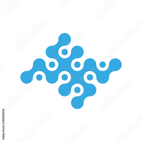 Abstract blue molecular structure logo symbolizing biotechnology, neural networks, digital innovation, microfluidic systems, and futuristic science-inspired connectivity concepts.
