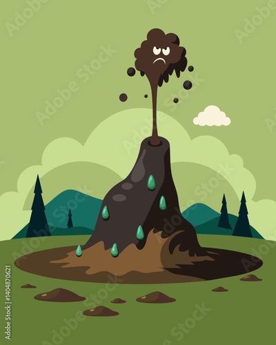 A toxic sludge slowly dripping from a landfill site posing a danger to any living organisms that come into contact with it.. Vector illustration