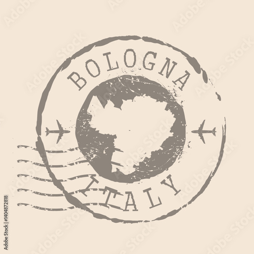 Stamp Postal of Bologna is city of Italy. Map Silhouette rubber Seal.  Design Retro Travel. Seal  Map of Bologna grunge  for your design. Italy. EPS10