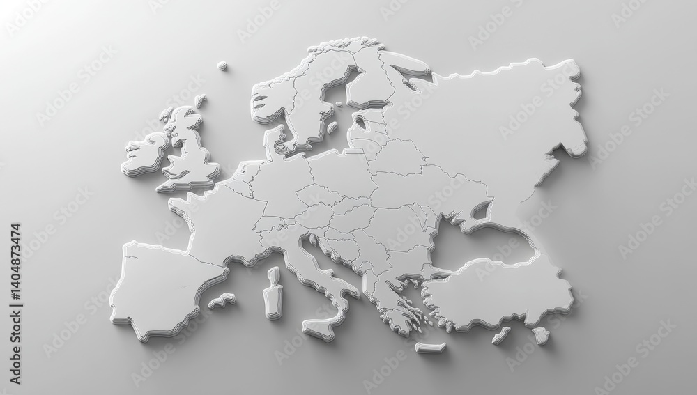 Fototapeta premium 3D European map, outlined countries