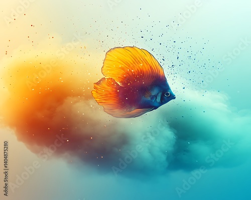 Fish Flying Through Colorful Clouds