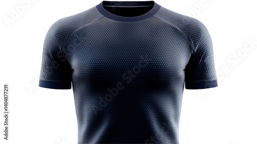 A close-up view of a modern athletic shirt showcasing a sleek design, ideal for sports or fitness activities, with a plain background