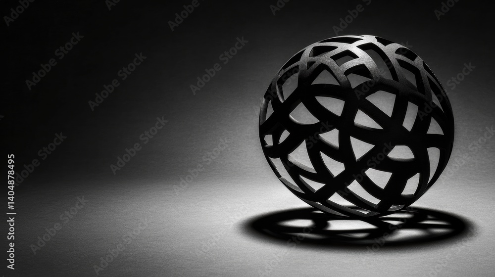 Naklejka premium A black and white abstract sphere with a geometric pattern.