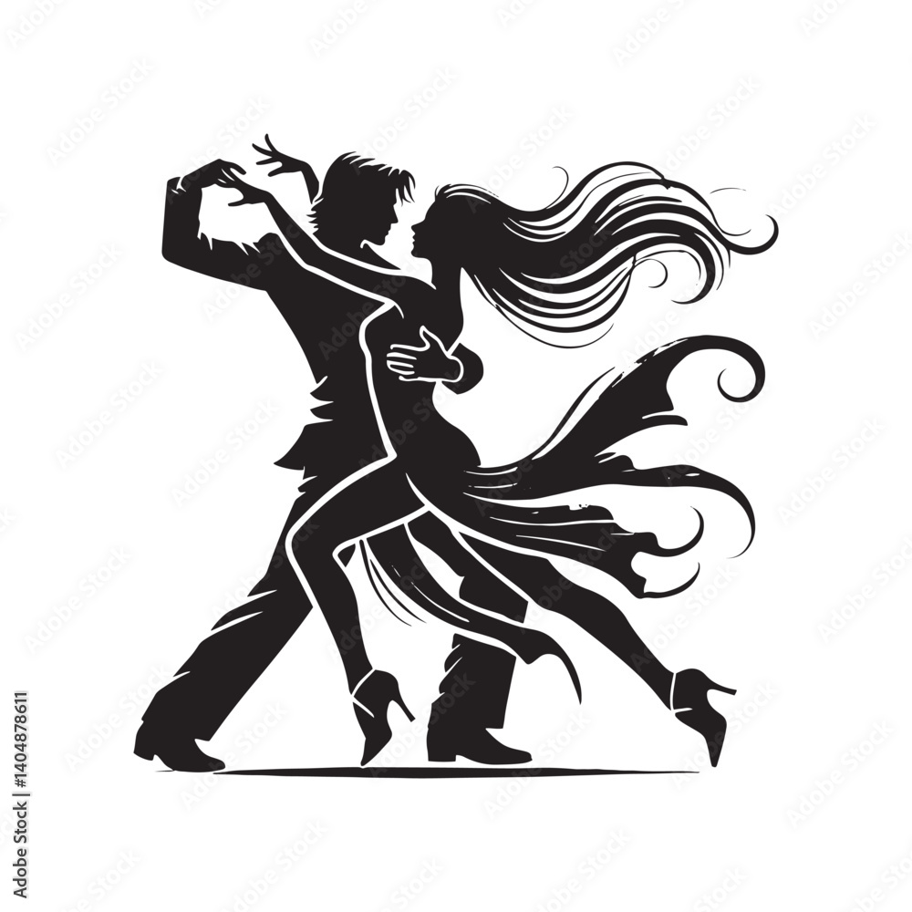 Fototapeta premium Silhouette of Dancing couple - Dancing couple Vector art - Illustration of Dancing couple.
