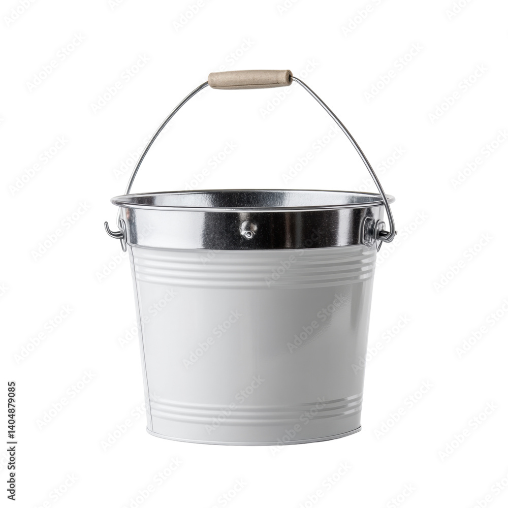 white metal bucket with wooden handle isolated on transparency background.on transparent cutout, PNG file white metal bucket with wooden handle isolated on transparency background.on transparent cutout, PNG file