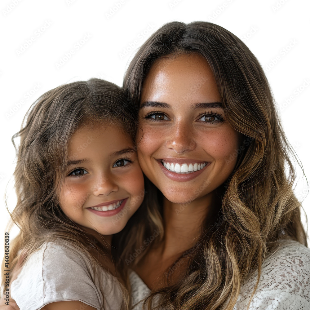 Smiling mother hugging and having fun with her daughter isolated on transparent background. Smiling mother hugging and having fun with her daughter isolated on transparent background.
