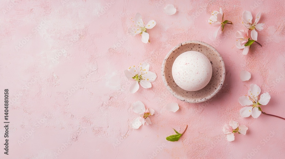 Soft pastel spa flat lay with flower, salt and cream Soft pastel spa flat lay with flower, salt and cream