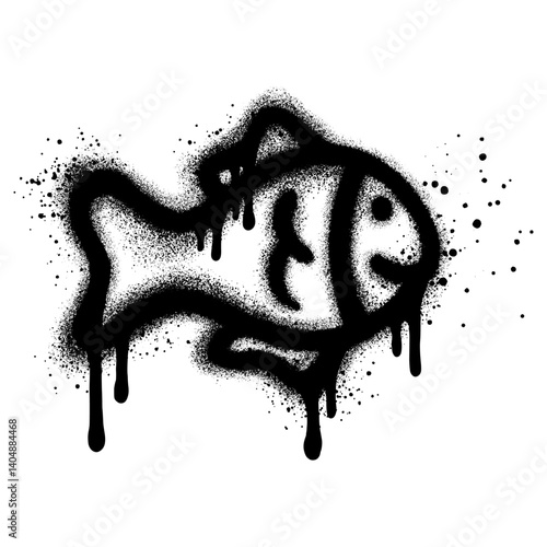 Fish in urban graffiti style with black spray paint. vector illustration.