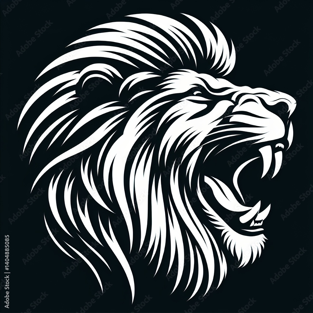 Roaring Lion Head Vector Art | Fierce Expression Minimalist Design Roaring Lion Head Vector Art | Fierce Expression Minimalist Design