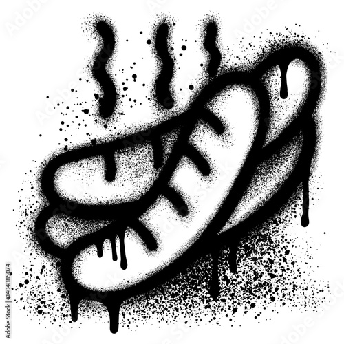 Sausage in urban graffiti style with black spray paint. vector illustration.