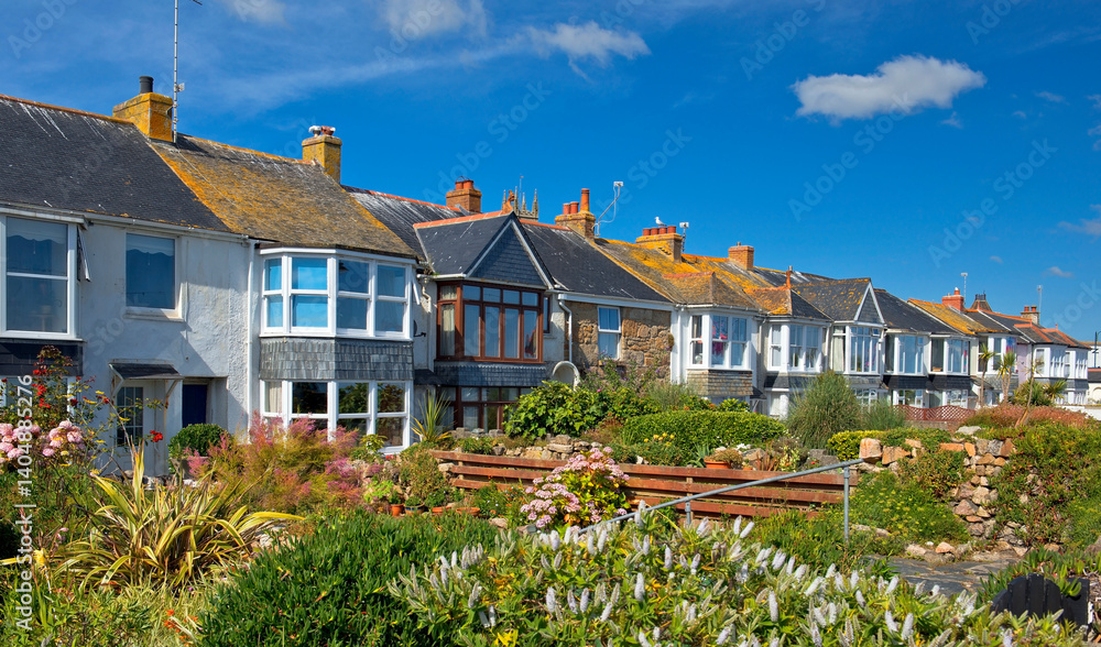 english street of terraced houses, Somerset, England, UK