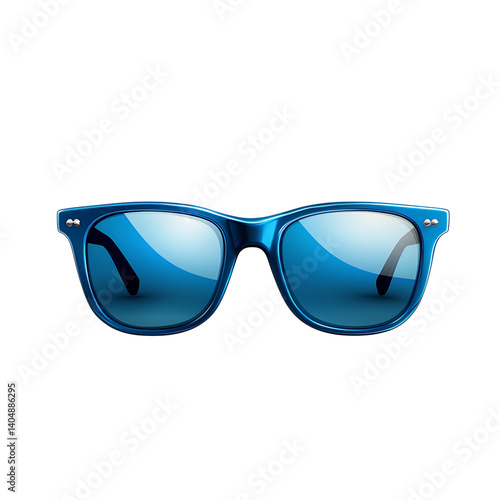 Obraz na płótnie A front view of shiny sunglasses with blue translucent frames and dark tinted lenses, reflecting light and shown on a transparent background w salonie