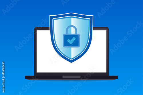 A shield with a lock icon on the computer screen. Modern vector illustration of web security.