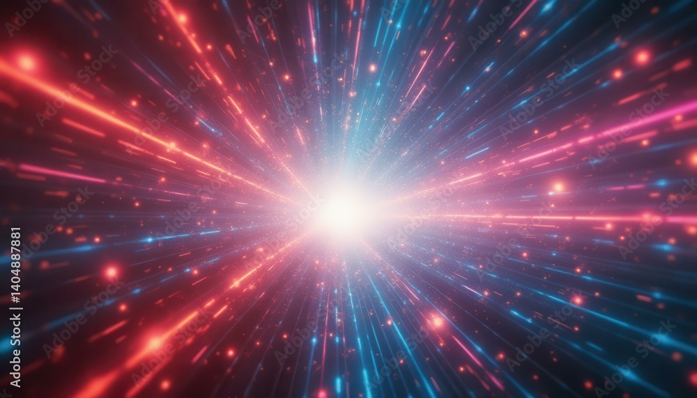 Fototapeta premium Hyper Speed Space Tunnel with Light Streaks - Futuristic Sci-Fi Light Burst Background with Red and Blue Laser Rays