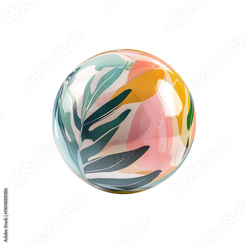 Obraz na płótnie A shiny beach ball in alternating vertical stripes with a glossy plastic surface, rendered in a realistic 3D style and shown on a transparent background w salonie