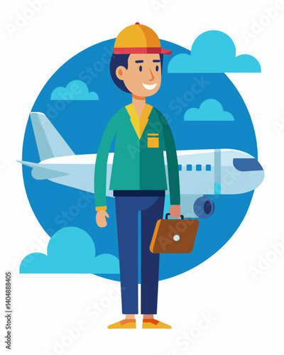 A skilled worker moves to a different country to take advantage of the booming tech industry and higher paying job opportunities.. Vector illustration