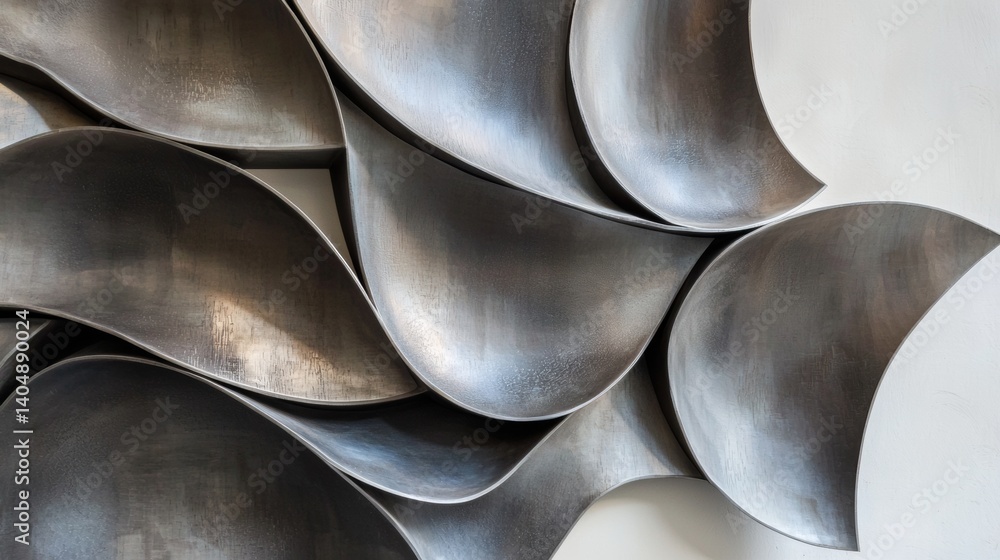 Metal wall art design featuring flowing shapes and curves in a modern interior setting Metal wall art design featuring flowing shapes and curves in a modern interior setting