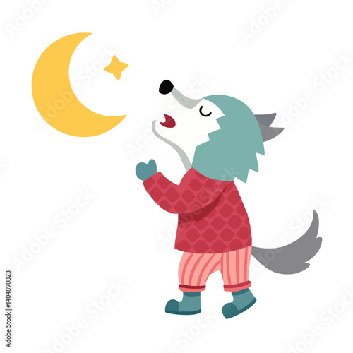 Little Werewolf Howling at a Tiny Moon in Pajamas  