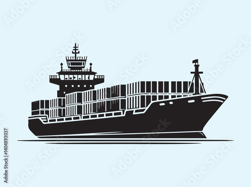Cargo Ship Silhouette on White Background