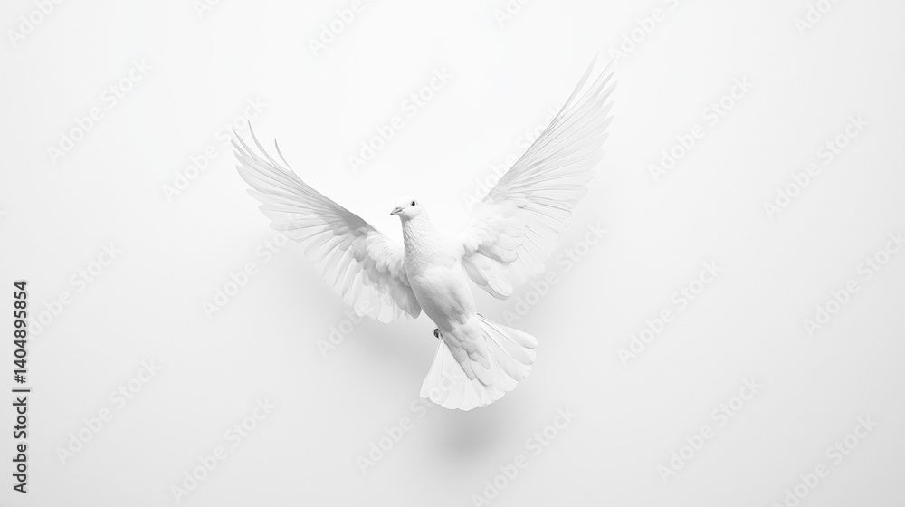 Obraz premium White dove flying against a minimalistic background in a serene indoor setting