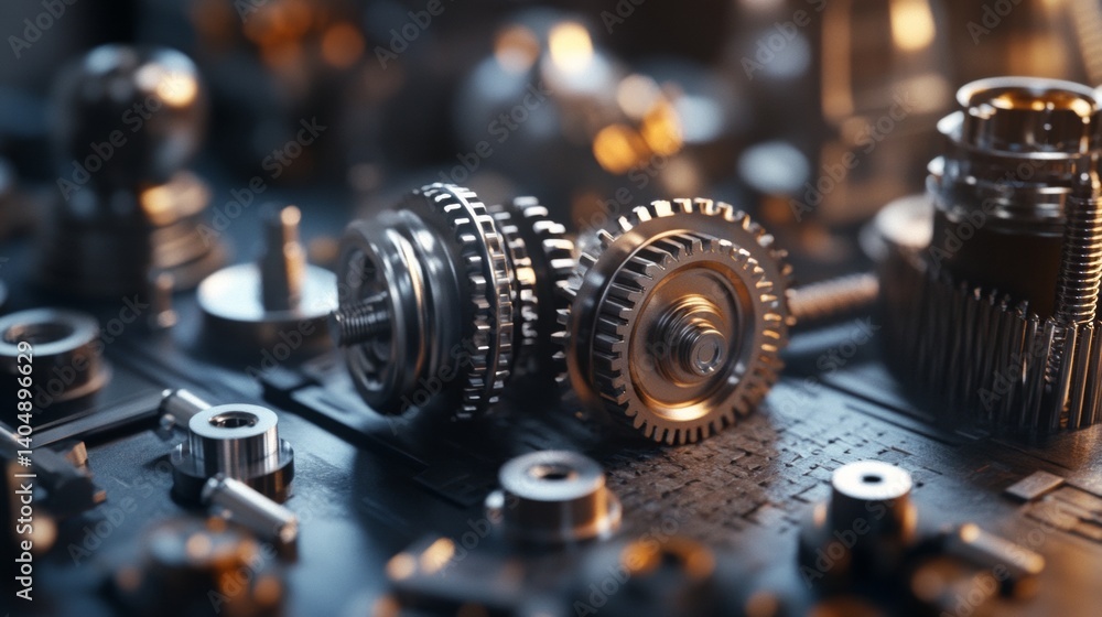 Macro shot of metal gears and machine parts Macro shot of metal gears and machine parts