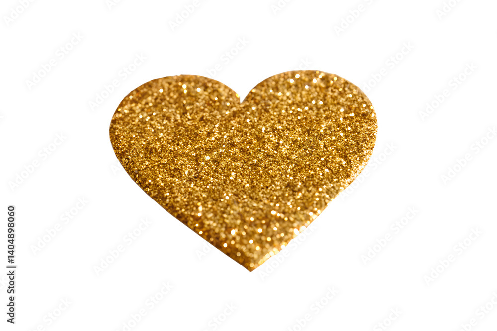 Golden glitter heart on a white surface, love, sparkling heart, glitter decoration, romantic symbol Golden glitter heart on a white surface, love, sparkling heart, glitter decoration, romantic symbol
