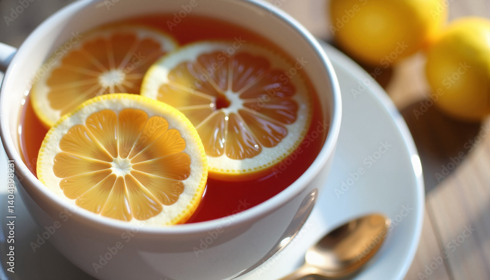 Lemon Tea with Fresh Slices in White Cup on Wooden Background for Beverage Blogs, Healthy Living Websites, Tea Recipes, and Wellness Content Lemon Tea with Fresh Slices in White Cup on Wooden Background for Beverage Blogs, Healthy Living Websites, Tea Recipes, and Wellness Content
