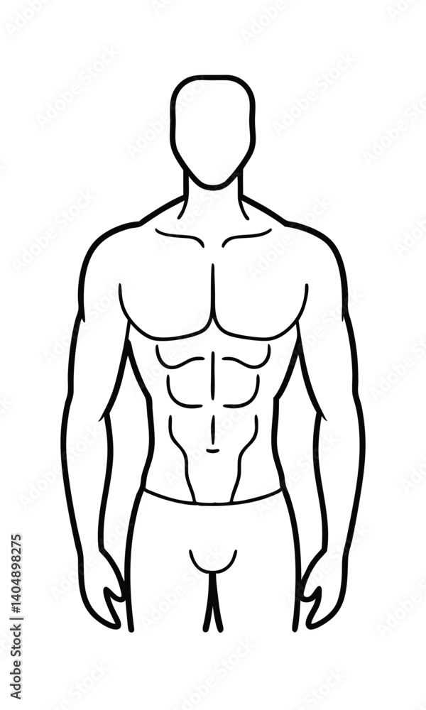 Fototapeta premium Line Art Illustration Of A Muscular Man With Defined Abs For Fitness And Health Concepts