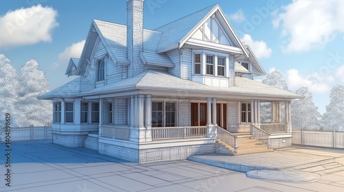 Architectural blueprint visualization of an elegant suburban dwelling