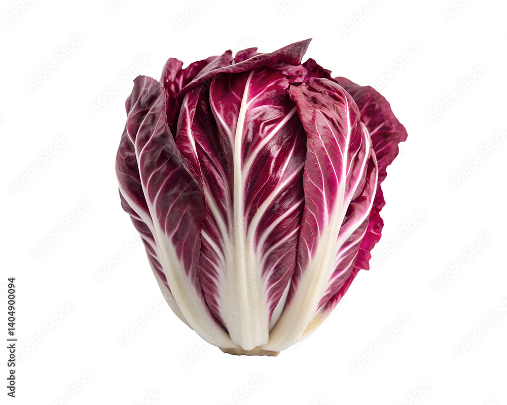 Obraz premium Fresh radicchio bunch with purple-red curly leaves, leafy greens, healthy vegetables