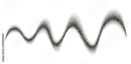 Audio waves. Halftone dot wavy line pattern isolated on transparent background. Equalizer, Music sound waves. Abstract stipple sand effect vector texture