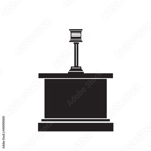 Simple Silhouette of Judge's Gavel and Sound Block on White Background