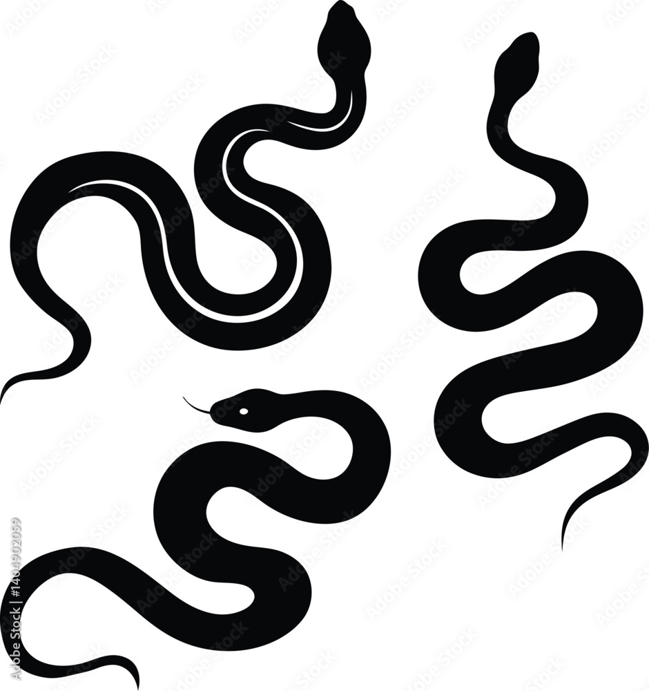 Fototapeta premium Snake Silhouettes Vector Set – Minimalist Black and White Reptile Designs