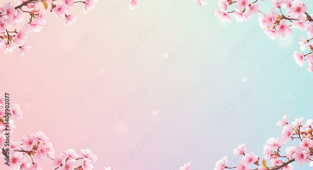 Blooming Tree Branches Framing Pastel Background for Spring Blooming Tree Branches Framing Pastel Background for Spring