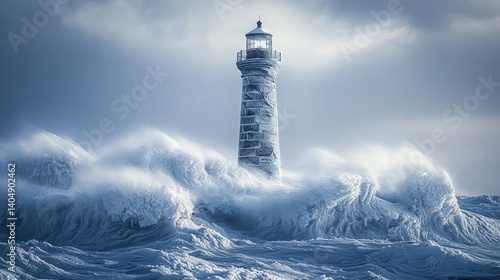 Lighthouse Braving Frozen Storm