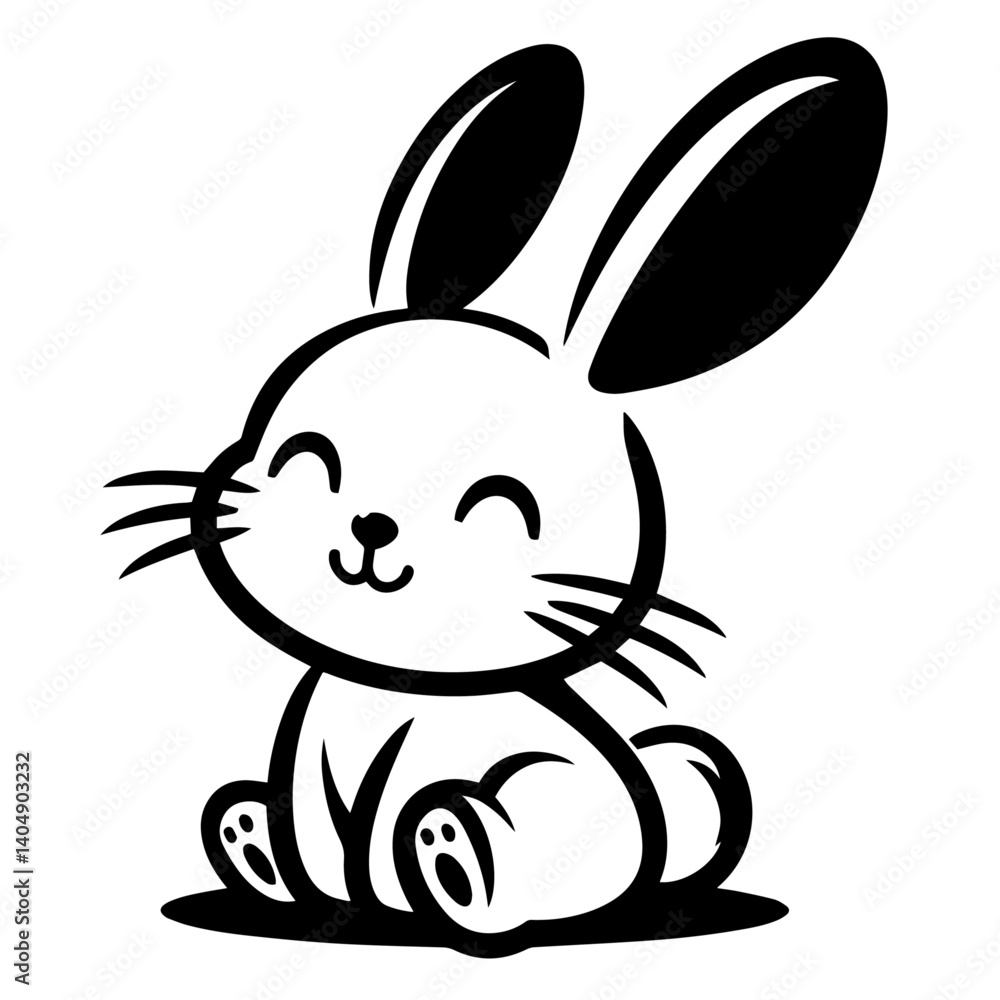 Fototapeta premium Black and white vector silhouette of a rabbit on white background 