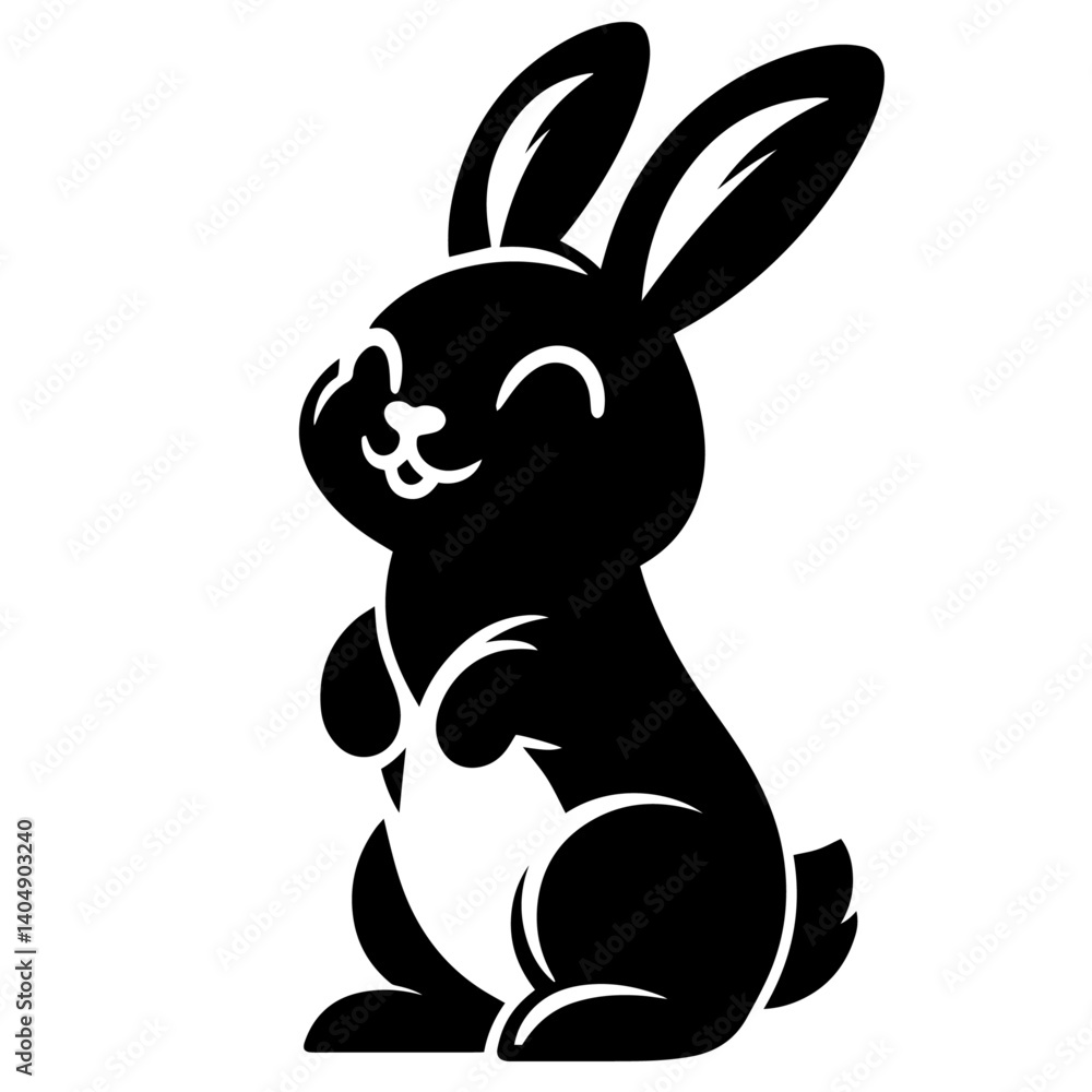 Fototapeta premium Black and white vector silhouette of a rabbit on white background 