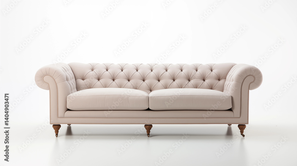 Beige Chesterfield Sofa Button Tufted Rolled Arms Wooden Legs Beige Chesterfield Sofa Button Tufted Rolled Arms Wooden Legs