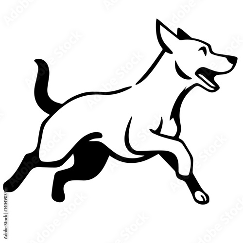 Black and white vector silhouette of a dog on white background
