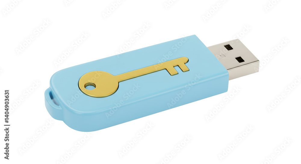 Isolated Blue USB Drive with Key Isolated Blue USB Drive with Key