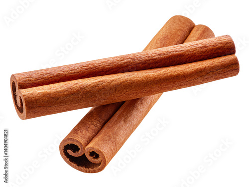 Two cinnamon sticks crossing on transparent background