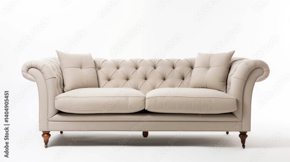 Beige Chesterfield Sofa TwoSeater Button Tufted Rolled Arms Beige Chesterfield Sofa TwoSeater Button Tufted Rolled Arms