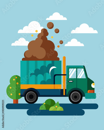 The stench of rotting food and sewage fills the air lingering long after garbage trucks have picked up their loads.. Vector illustration