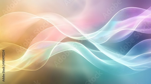 Abstract Pastel Rainbow Wave Background Flowing Translucent Ribbons