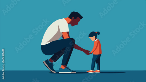 : a father tying his child s shoelaces before school