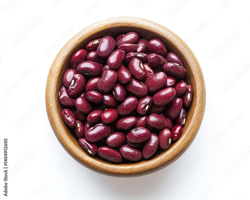 Fresh Red Kidney Beans in a Wooden Bowl on a White Background, Perfect for Culinary and Nutritional Concepts Fresh Red Kidney Beans in a Wooden Bowl on a White Background, Perfect for Culinary and Nutritional Concepts