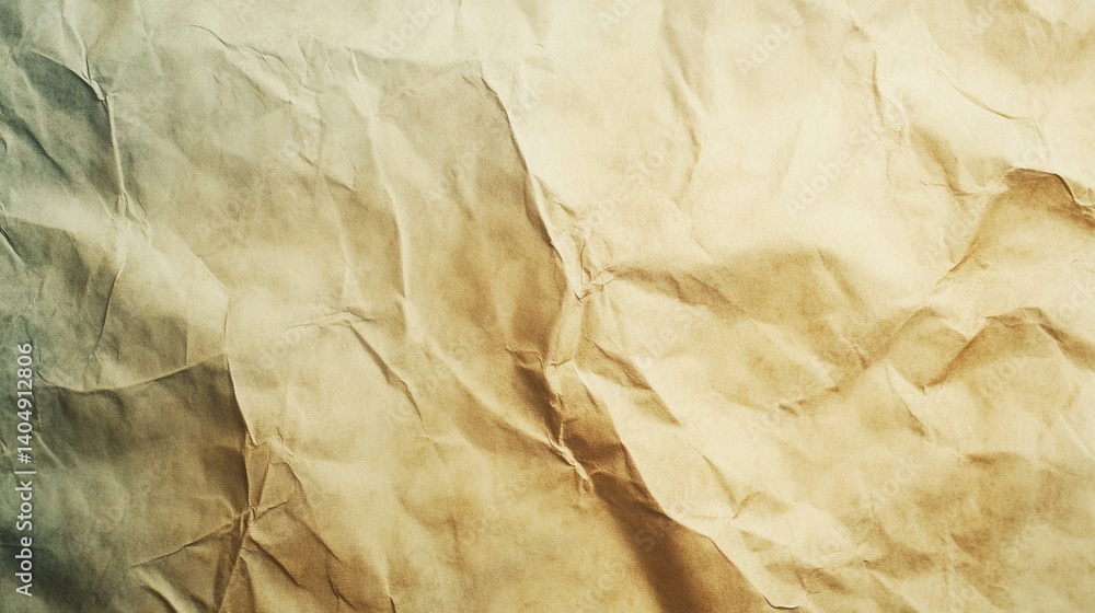 Wrinkled and aged paper background, soft yellowish tint, subtle ink smudges,